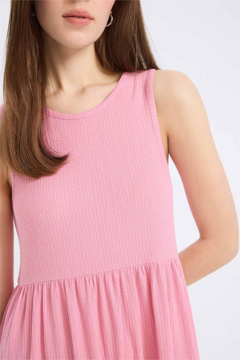 Әйелдерге Қызғылт дөңгелек жаға жеңсіз Қысқа жеңді трикотаж көйлек