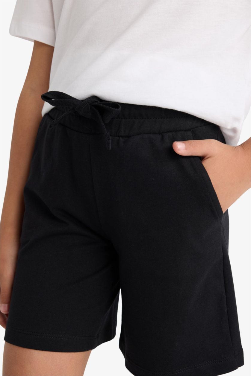 Kız Çocuk - Genç Kız Siyah Relax Fit Beli Lastikli Basic Düz Şort Kız Çocuk