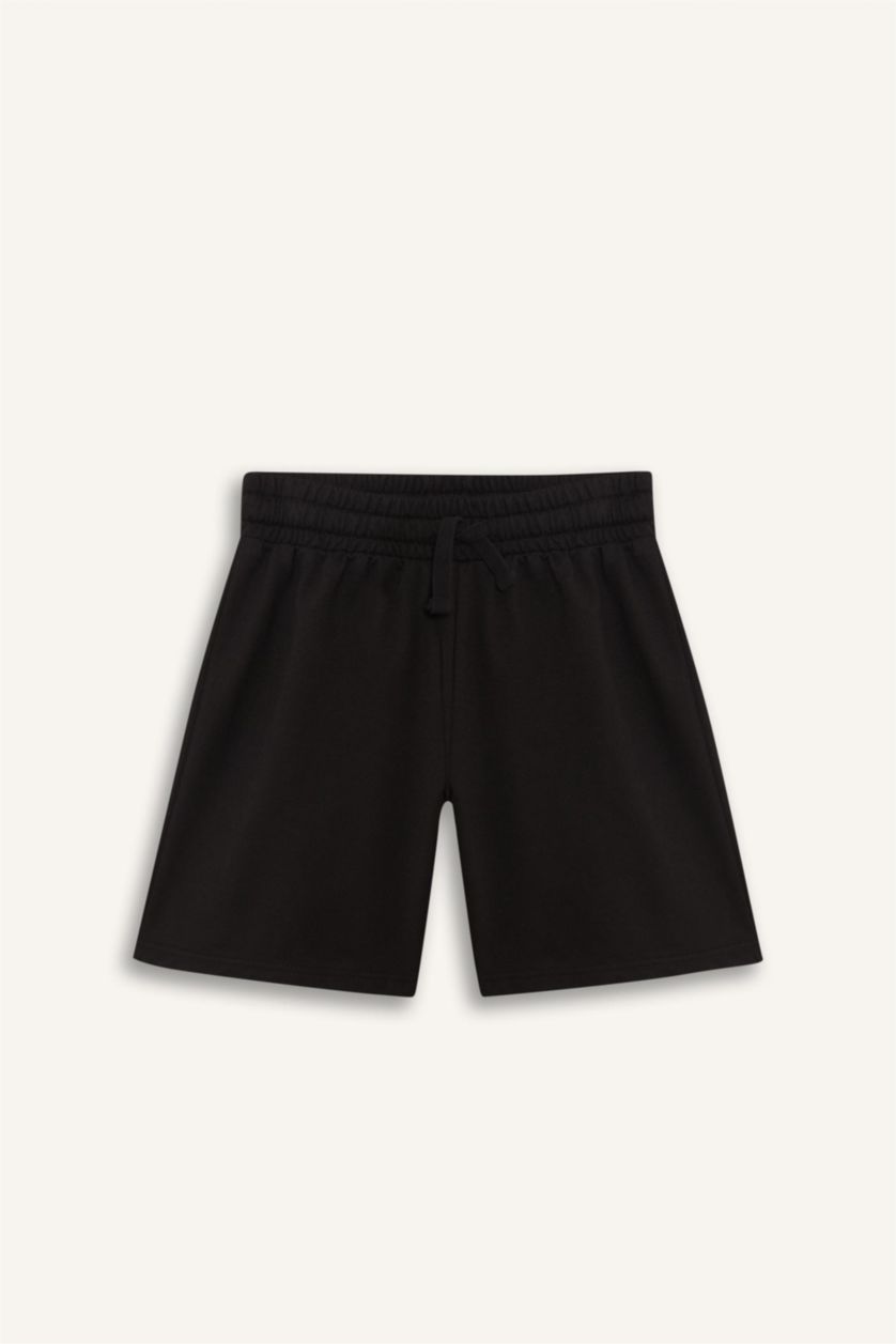 Kız Çocuk - Genç Kız Siyah Relax Fit Beli Lastikli Basic Düz Şort Kız Çocuk