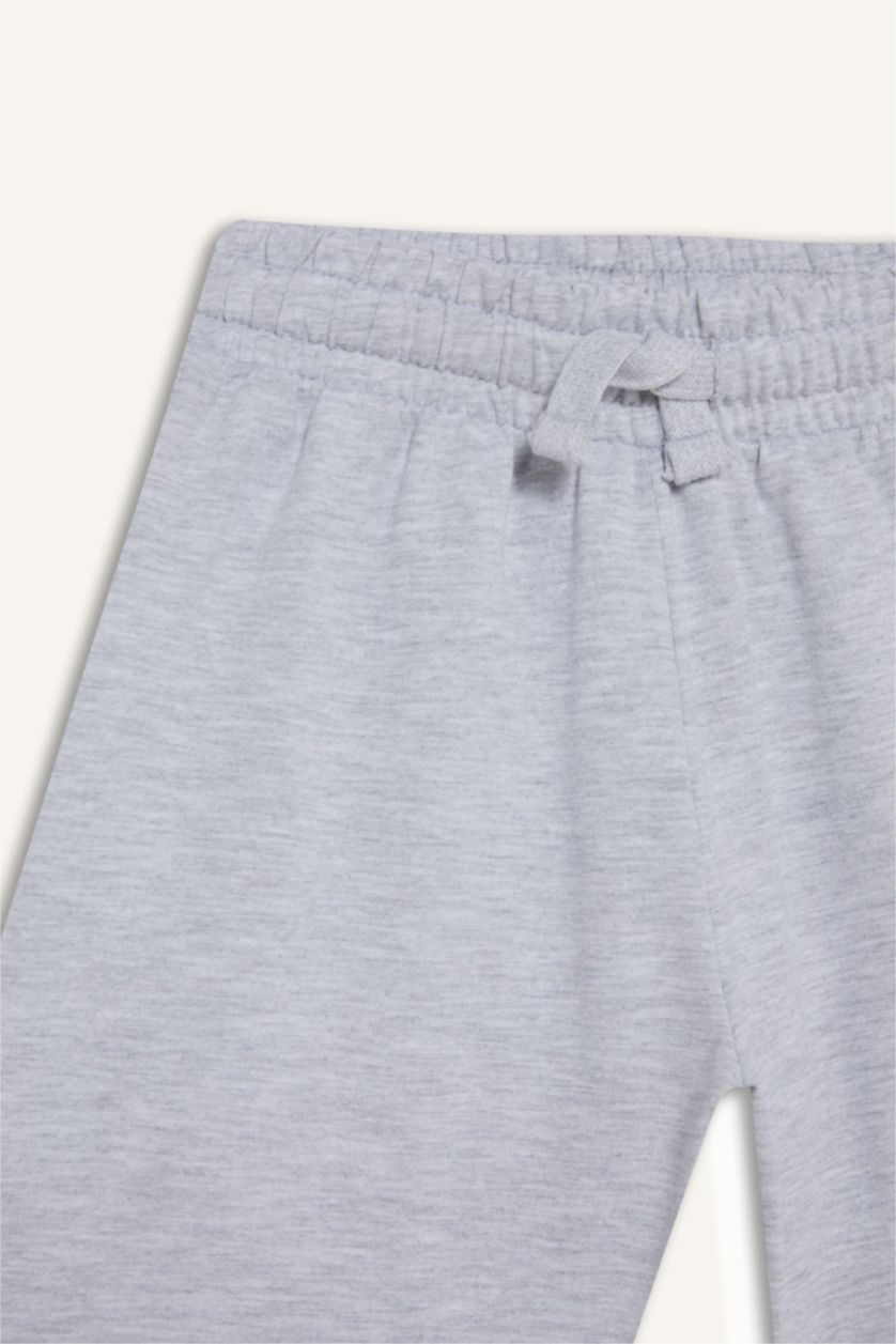 Kız Çocuk - Genç Kız Açık Gri Melange Relax Fit Beli Lastikli Basic Düz Şort Kız Çocuk