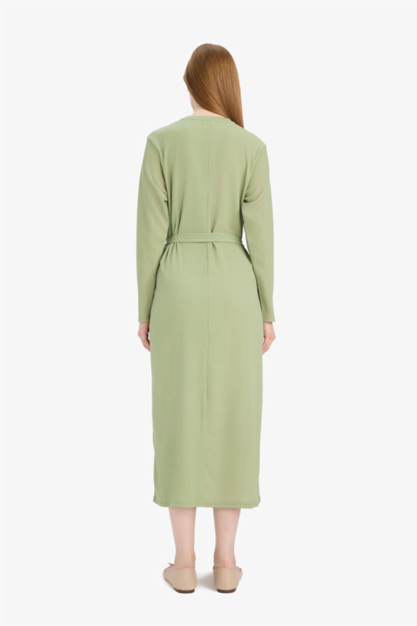 نساء أخضر فستان قصة عادية بياخة مستديرة