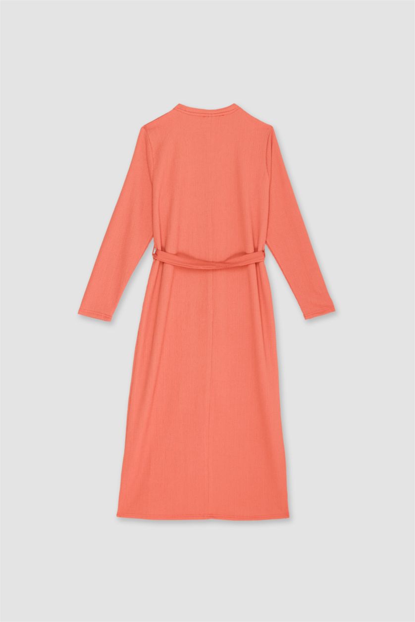 حريمي برتقالي فستان قصة عادية برقبة مستديرة