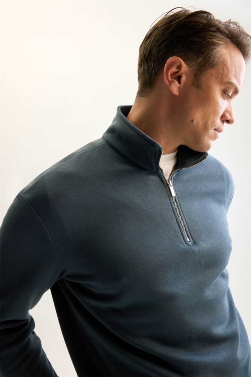 Erkek Petrol Comfort Fıt Kalın Sweatshirt Kumaşı Sweatshirt