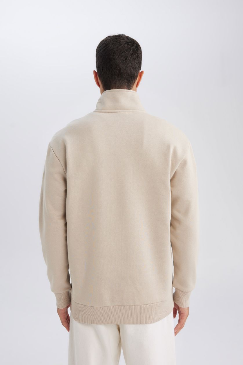 Erkek Taş 3 İplik Pamuklu Şardonlu İçi Polarlı Comfort Regular Fit Rahat Kalıp Dik Yaka Fermuarlı Kalın Sweatshirt