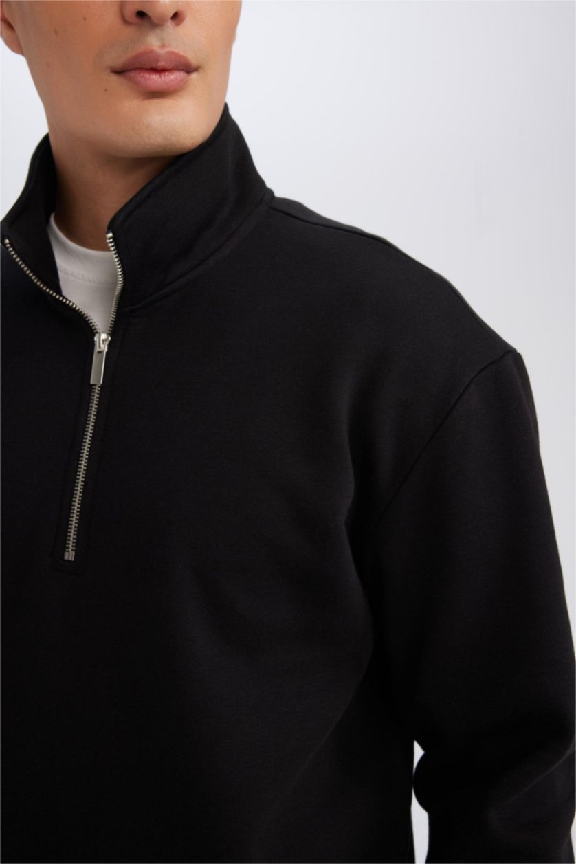 Erkek Siyah Comfort Fıt Kalın Sweatshirt Kumaşı Sweatshirt