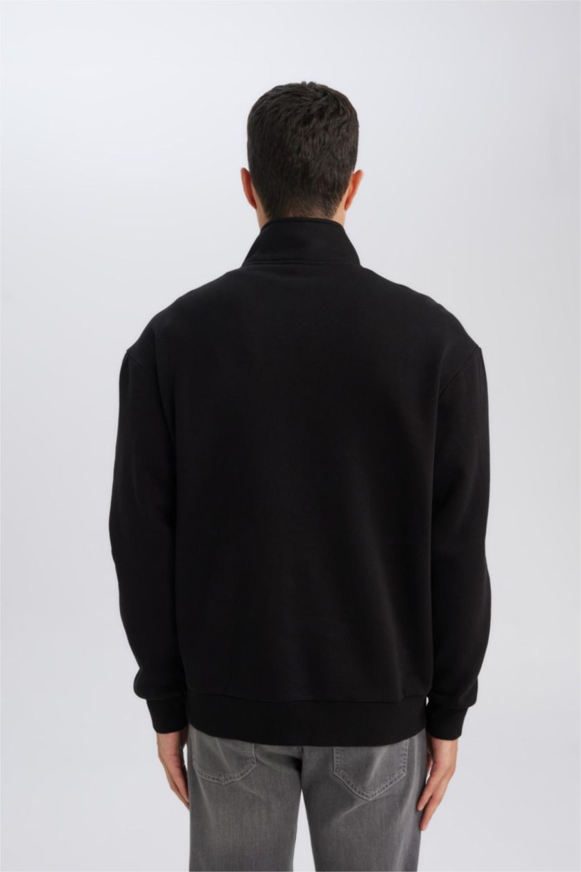 Erkek Siyah Comfort Fıt Kalın Sweatshirt Kumaşı Sweatshirt