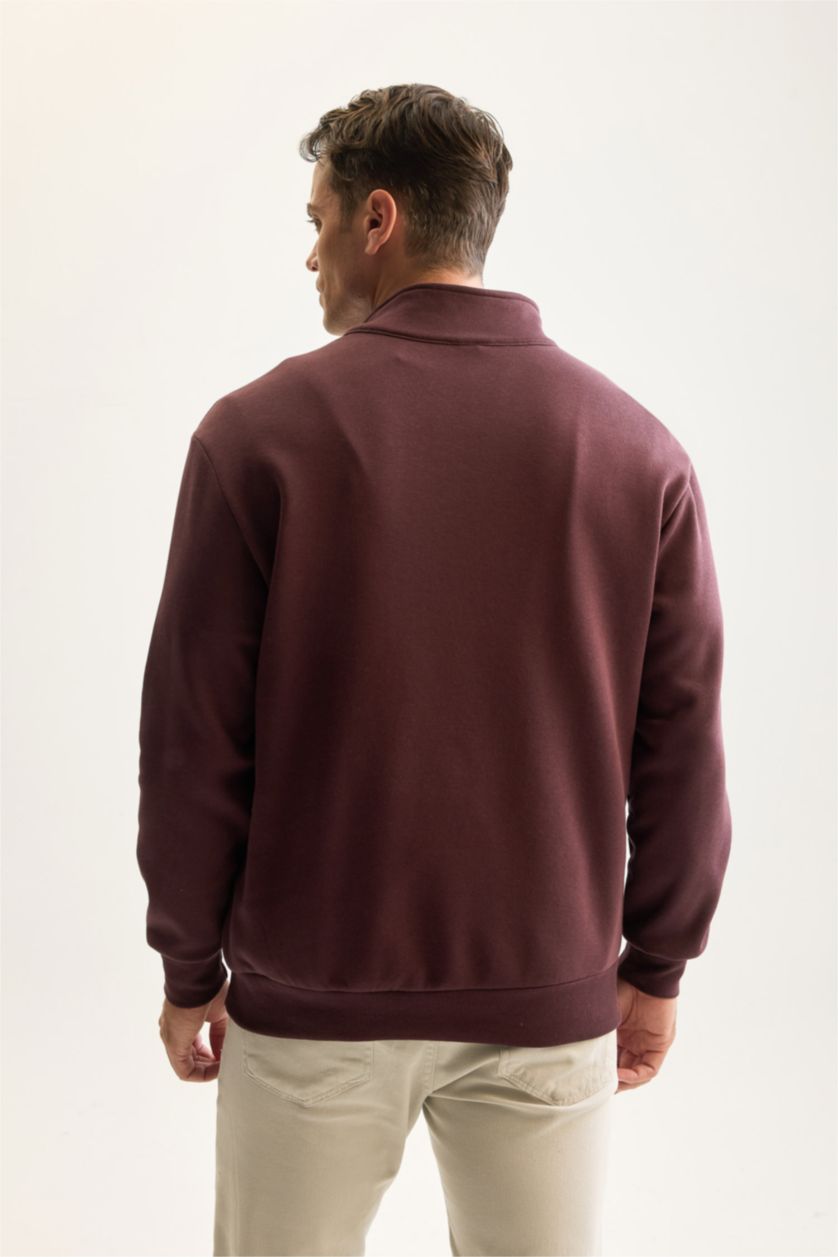 Erkek Koyu Bordo Comfort Fıt Kalın Sweatshirt Kumaşı Sweatshirt