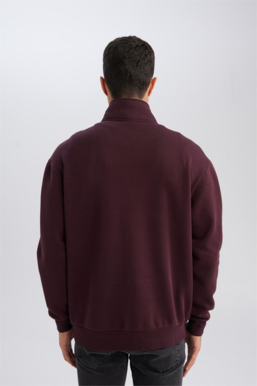Erkek Koyu Bordo Comfort Fıt Kalın Sweatshirt Kumaşı Sweatshirt