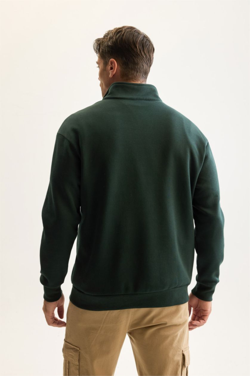 Erkek Koyu Yeşil Comfort Fıt Kalın Sweatshirt Kumaşı Sweatshirt