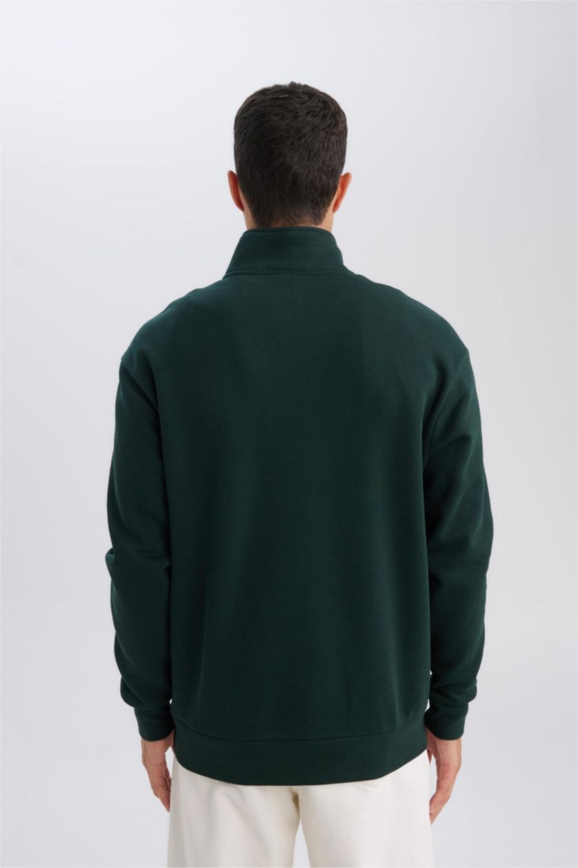 Erkek Koyu Yeşil Comfort Fıt Kalın Sweatshirt Kumaşı Sweatshirt