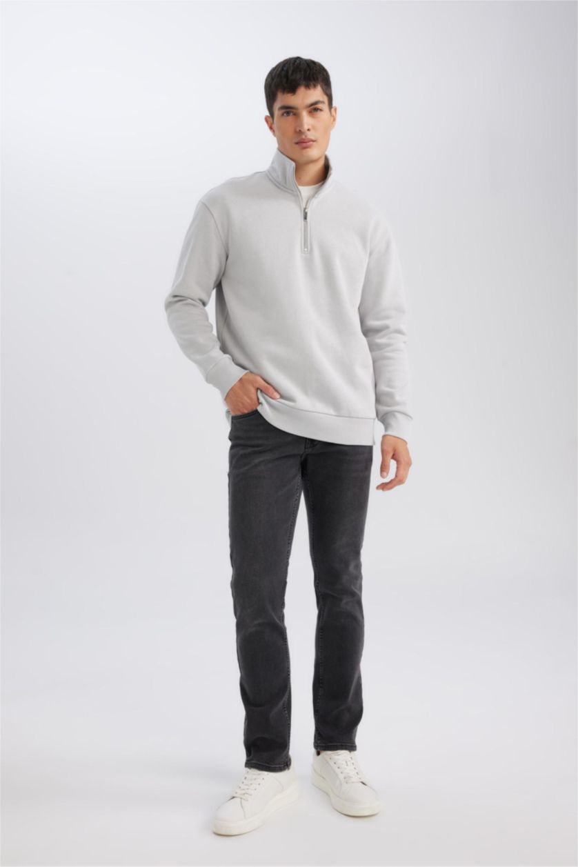 Erkek Açık Gri Comfort Fıt Kalın Sweatshirt Kumaşı Sweatshirt