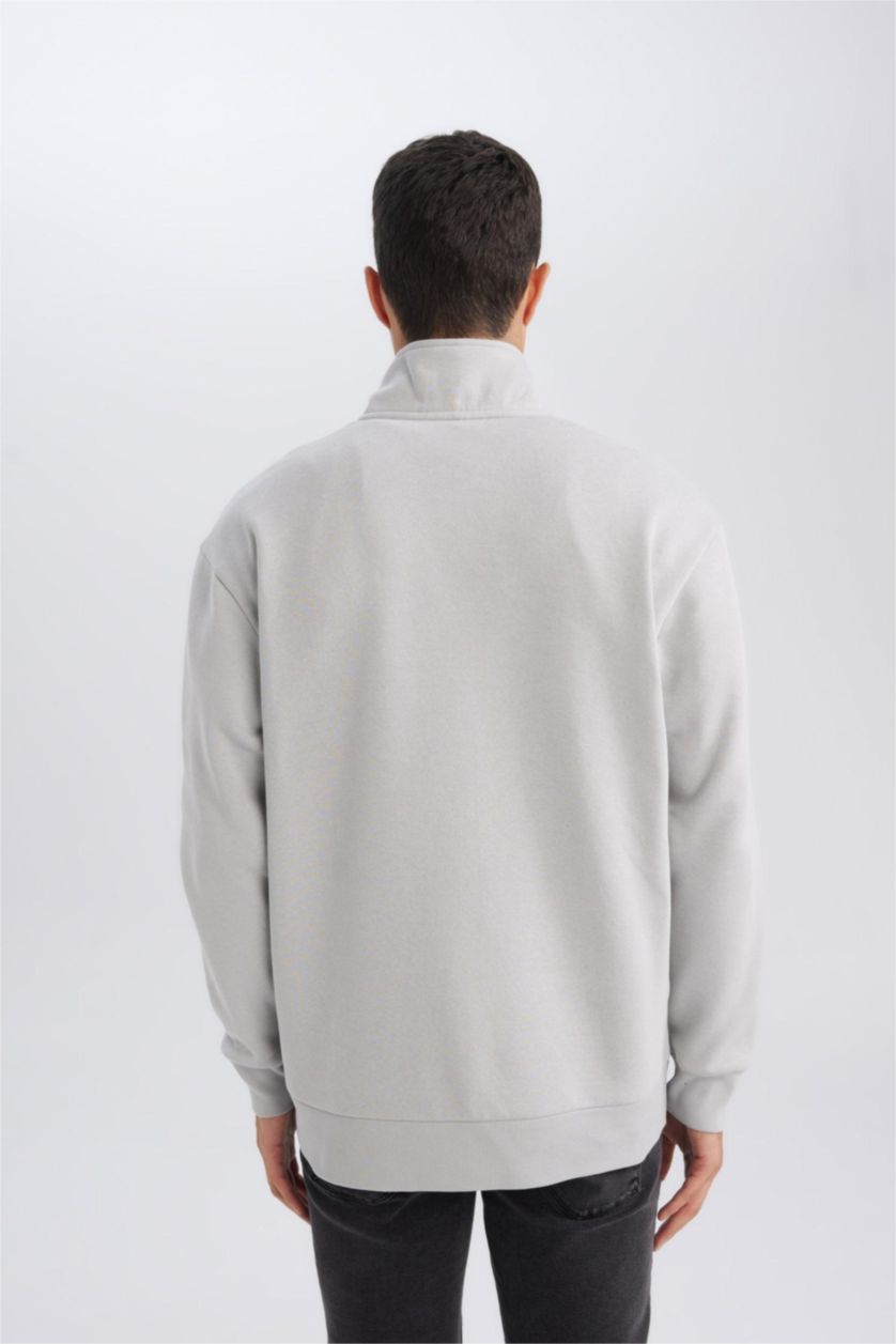 Erkek Açık Gri Comfort Fıt Kalın Sweatshirt Kumaşı Sweatshirt