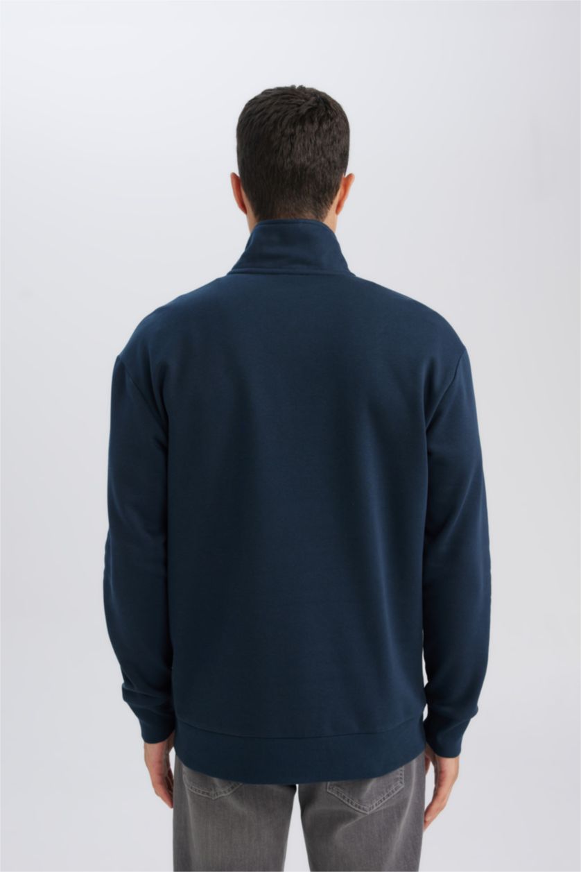 Erkek Lacivert Comfort Fıt Kalın Sweatshirt Kumaşı Sweatshirt