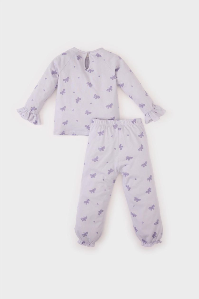Kız Bebek Lila Kız Bebek Pijama Takımı Penye Kelebek Desenli Uzun Kollu Üst Beli Lastikli Uzun Alt