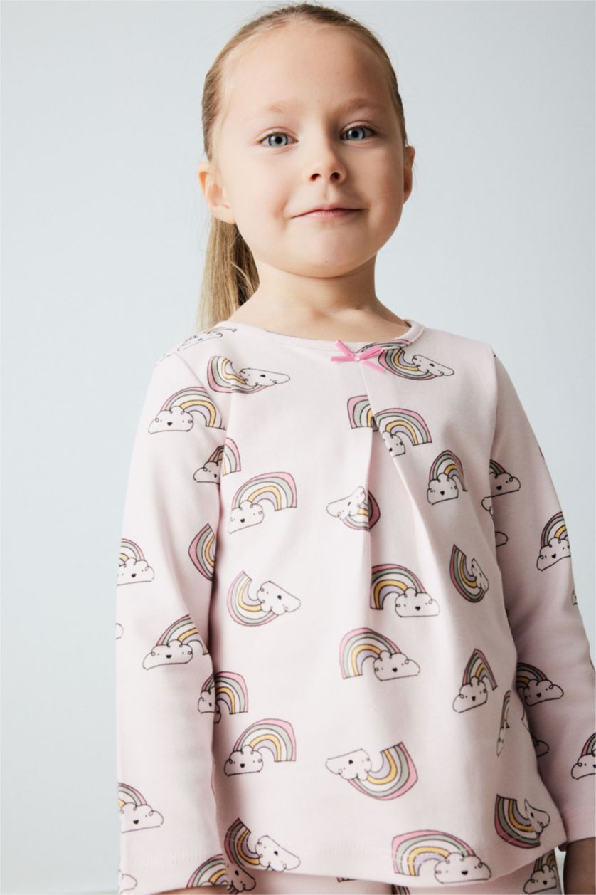 Baby Girl Light Pink Baby Girl Rainbow Printed Top Bottom 2 Piece Pajama Set