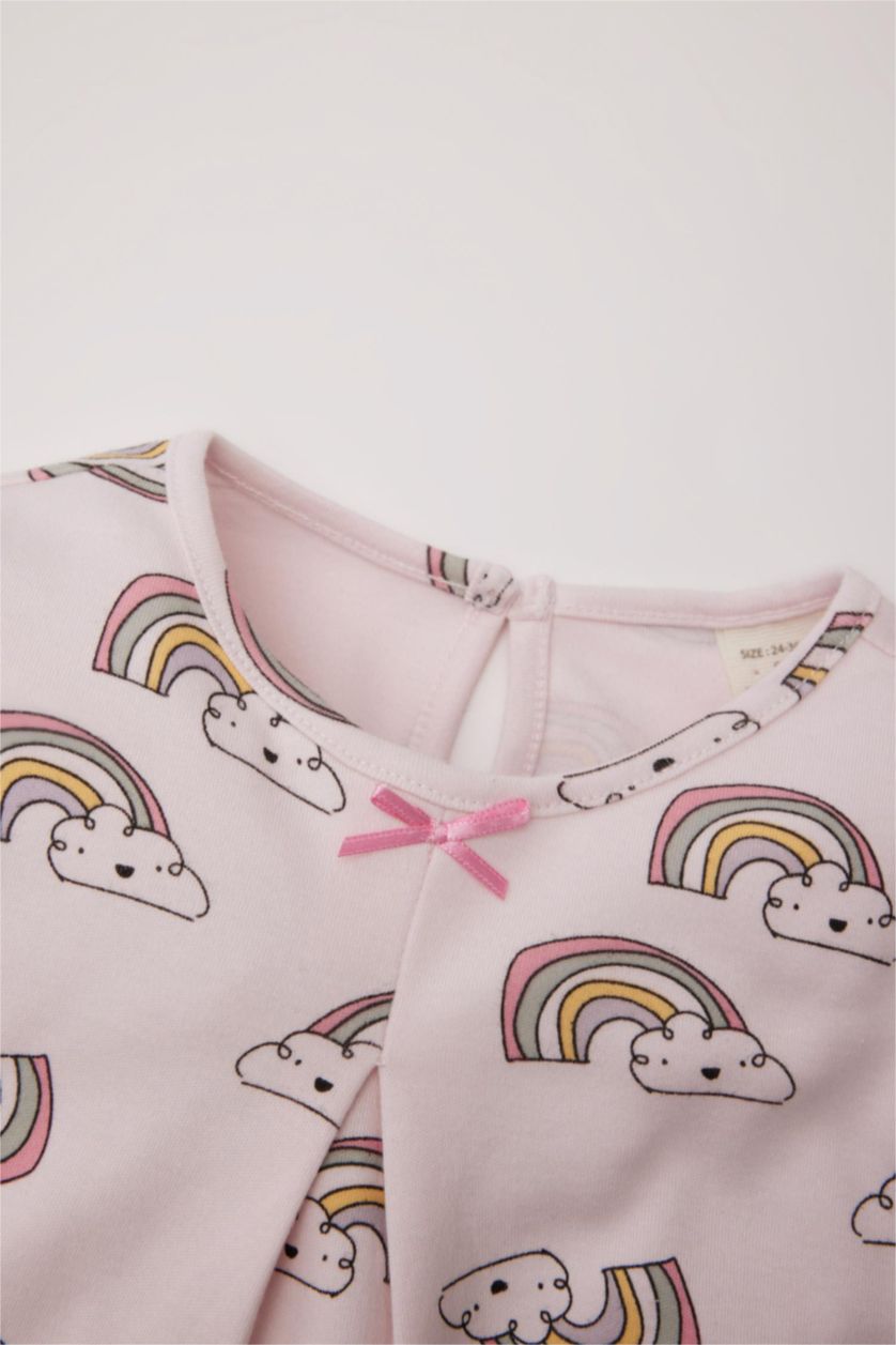 Baby Girl Light Pink Baby Girl Rainbow Printed Top Bottom 2 Piece Pajama Set