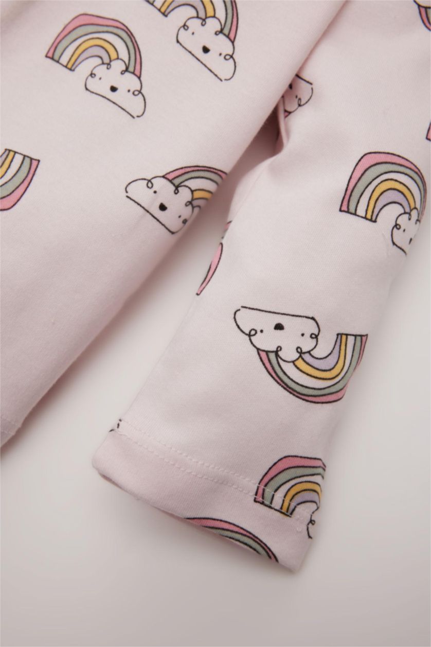 Baby Girl Light Pink Baby Girl Rainbow Printed Top Bottom 2 Piece Pajama Set