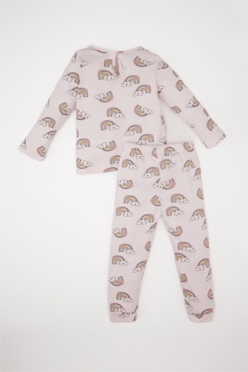 Baby Girl Light Pink Baby Girl Rainbow Printed Top Bottom 2 Piece Pajama Set