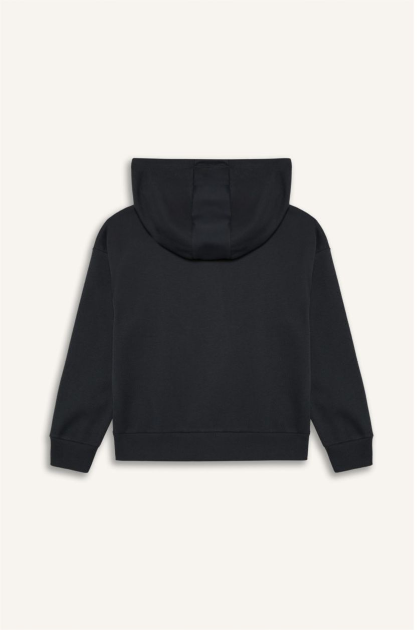 بناتي أنثرا سويت شيرت بناتي رمادي بيزك اوفر سايز بكابيشون وجيب