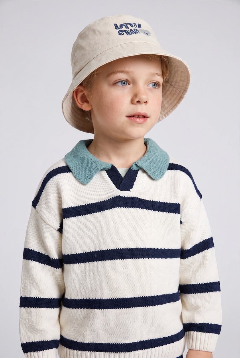 Baby Boy Beige Baby Boy Cotton Printed Bob Hat