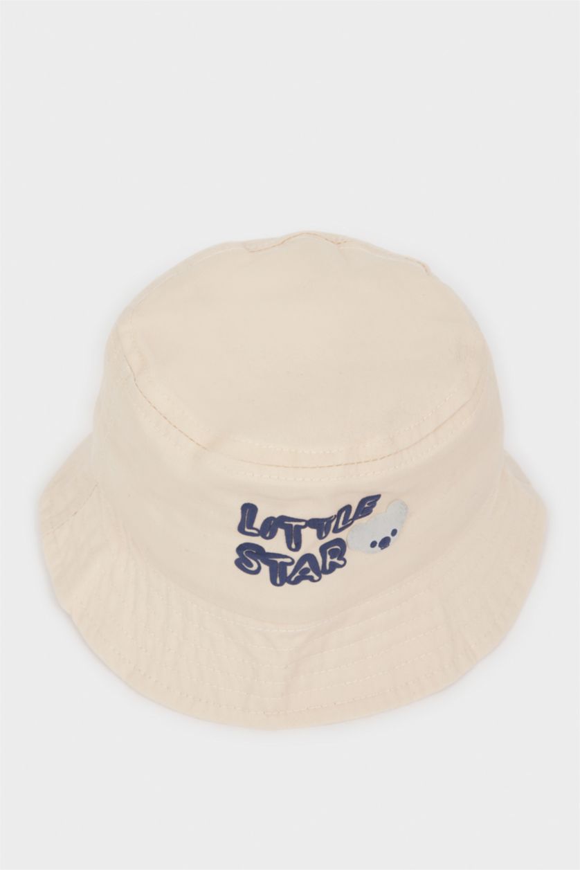 Erkek Bebek Bej Baskılı Pamuklu Bucket Şapka Erkek Bebek