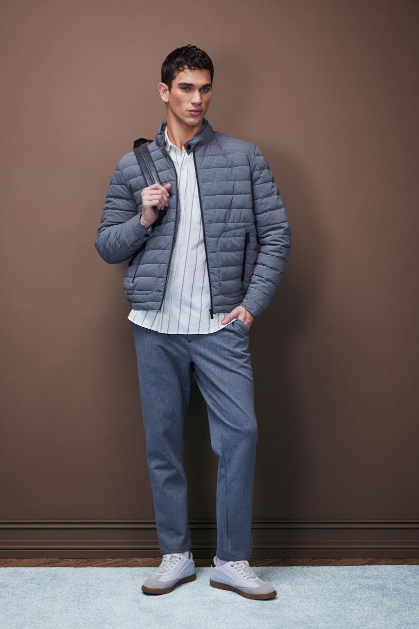 Erkek Antrasit Melanj Tailored Regular Fit Normal Kesim Kumaş Pantolon Basic Düz Cepli