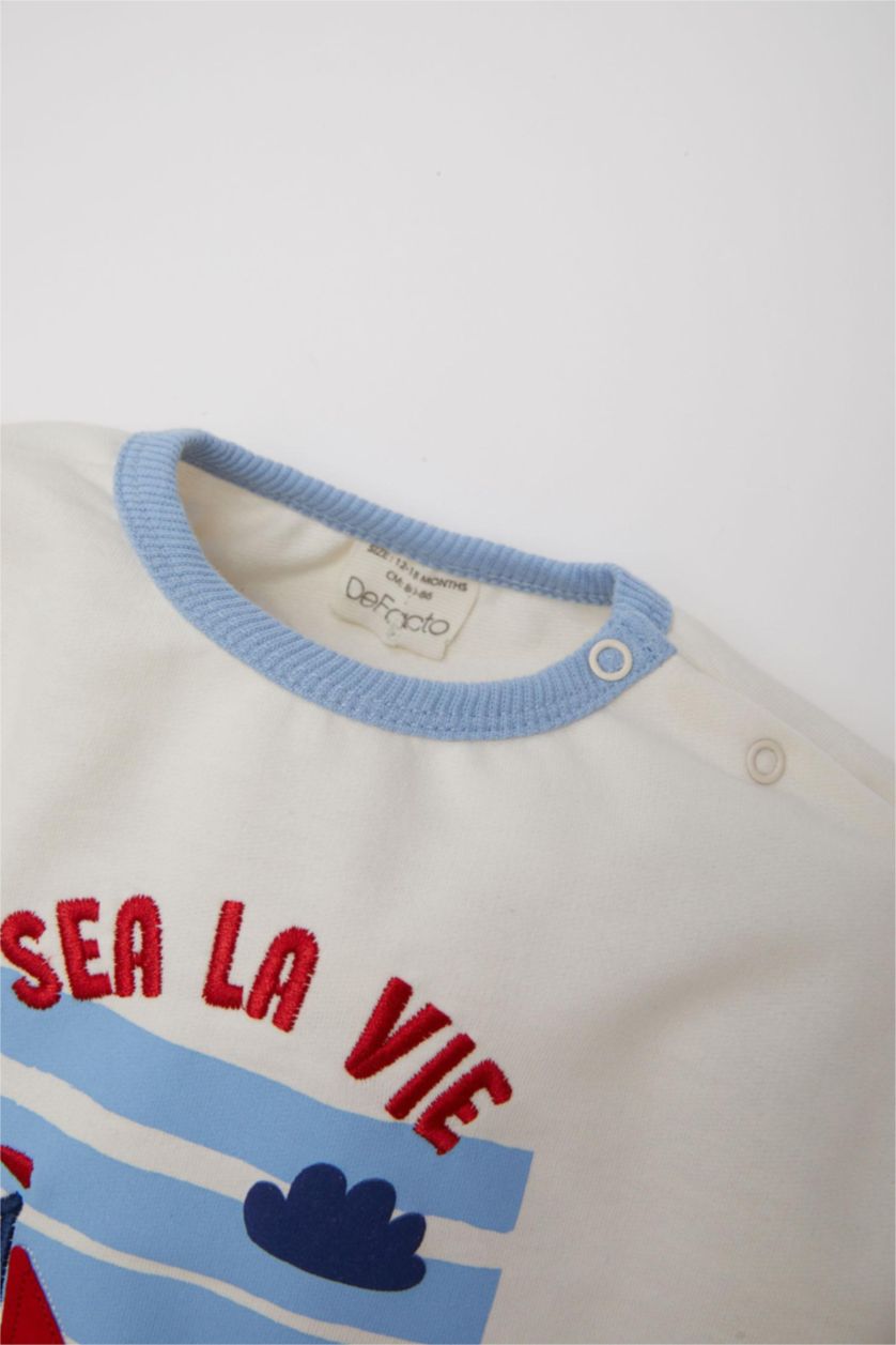 BÉBÉ GARÇON Écru Ensemble de sweatshirt imprimé à col rond et pantalon rayé pour bébé garçon