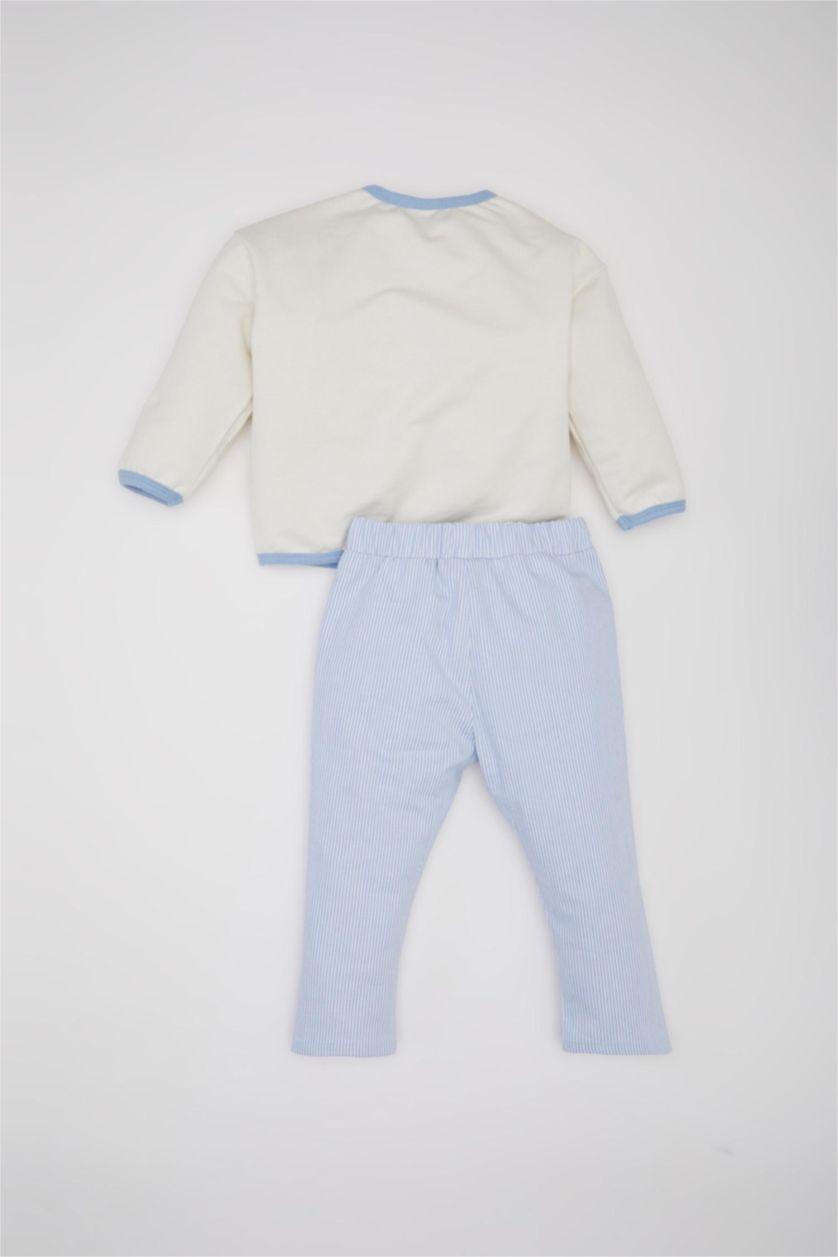 BÉBÉ GARÇON Écru Ensemble de sweatshirt imprimé à col rond et pantalon rayé pour bébé garçon