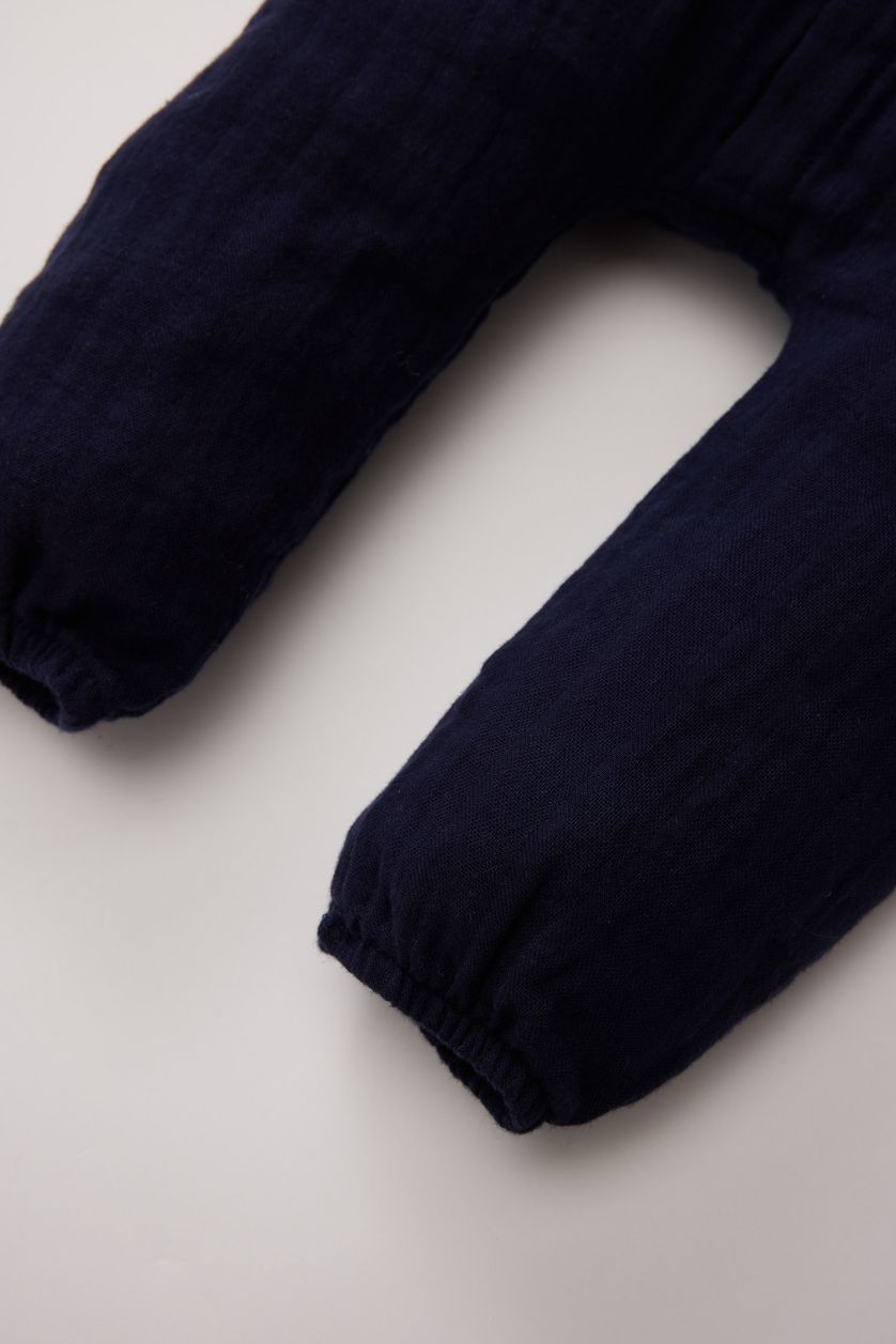 Erkek Bebek Lacivert Düğmeli Müslin Uzun Kollu Tulum Erkek Bebek Yenidoğan