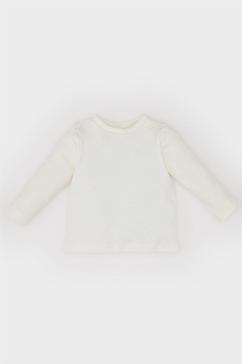 Kız Bebek Açık Pembe 3'lü Takım Müslin Çiçekli Uzun Kollu Tişört Salopet Elbise Külotlu Çorap Kız Bebek