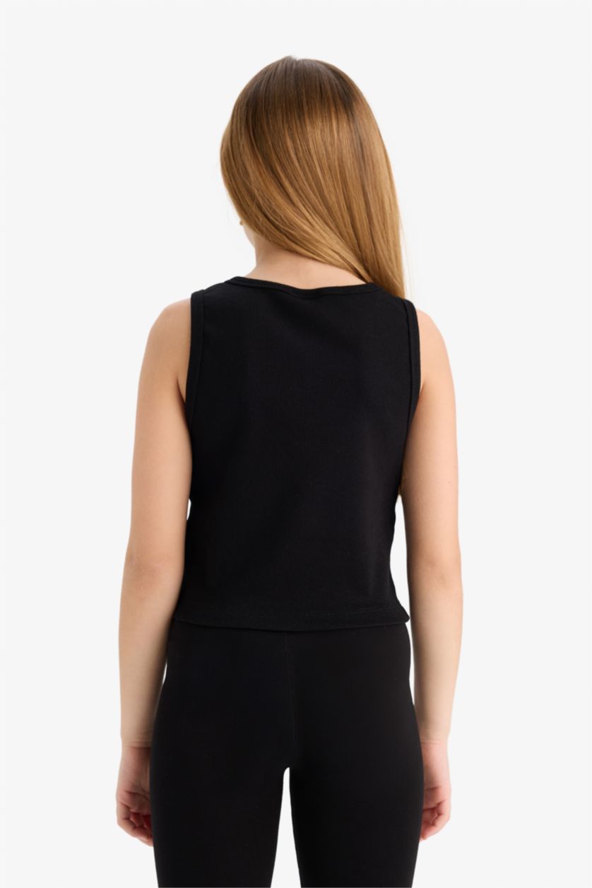 Kız Çocuk - Genç Kız Siyah Bisiklet Yaka Basic Düz Atlet Kız Çocuk