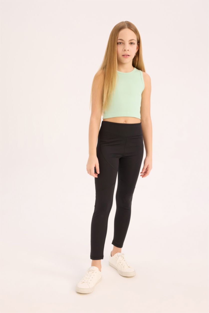 Kız Çocuk - Genç Kız Açık Yeşil Bisiklet Yaka Basic Düz Atlet Kız Çocuk