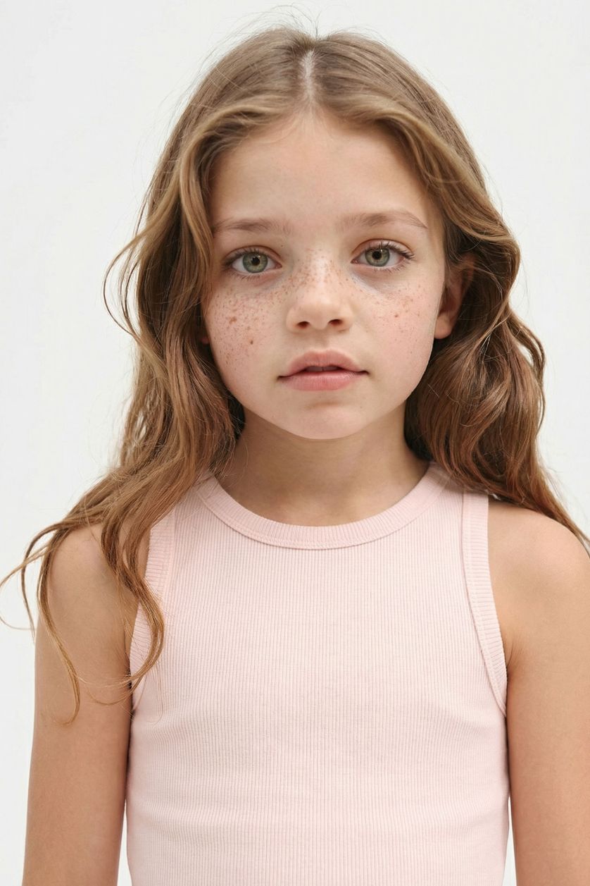 Kız Çocuk - Genç Kız Açık Pembe Bisiklet Yaka Basic Düz Atlet Kız Çocuk