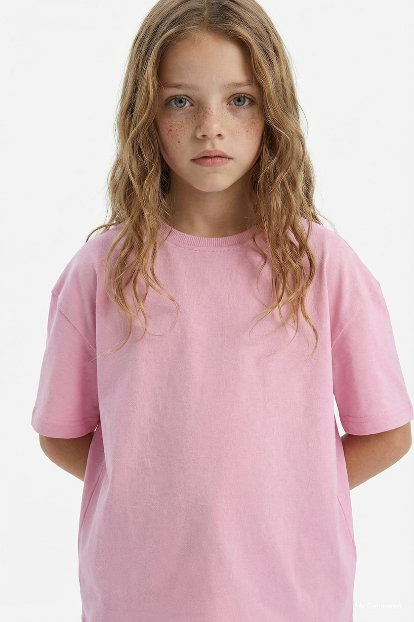 Young Girls - Teen Girls Pink Girl Relax Fit Crew Neck Basic T-Shirt