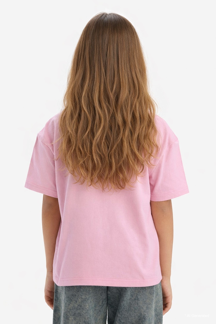 Young Girls - Teen Girls Pink Girl Relax Fit Crew Neck Basic T-Shirt