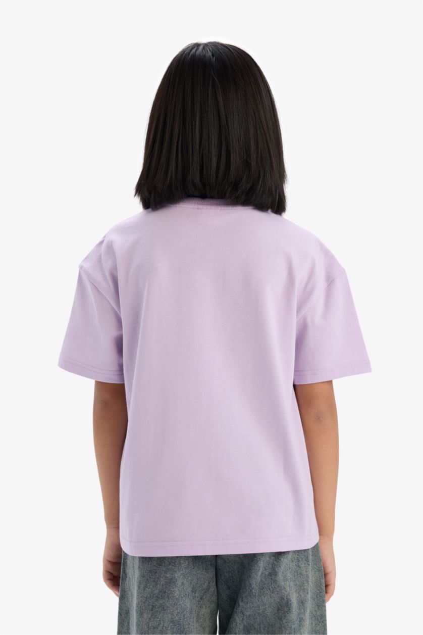 FILLES Violet T-shirt basique à col rond et manches courtes pour fille