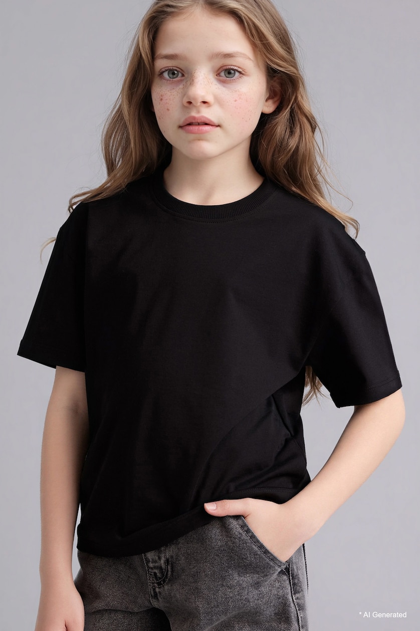 Young Girls - Teen Girls Black Girl Relax Fit Crew Neck Short Sleeve T-Shirt