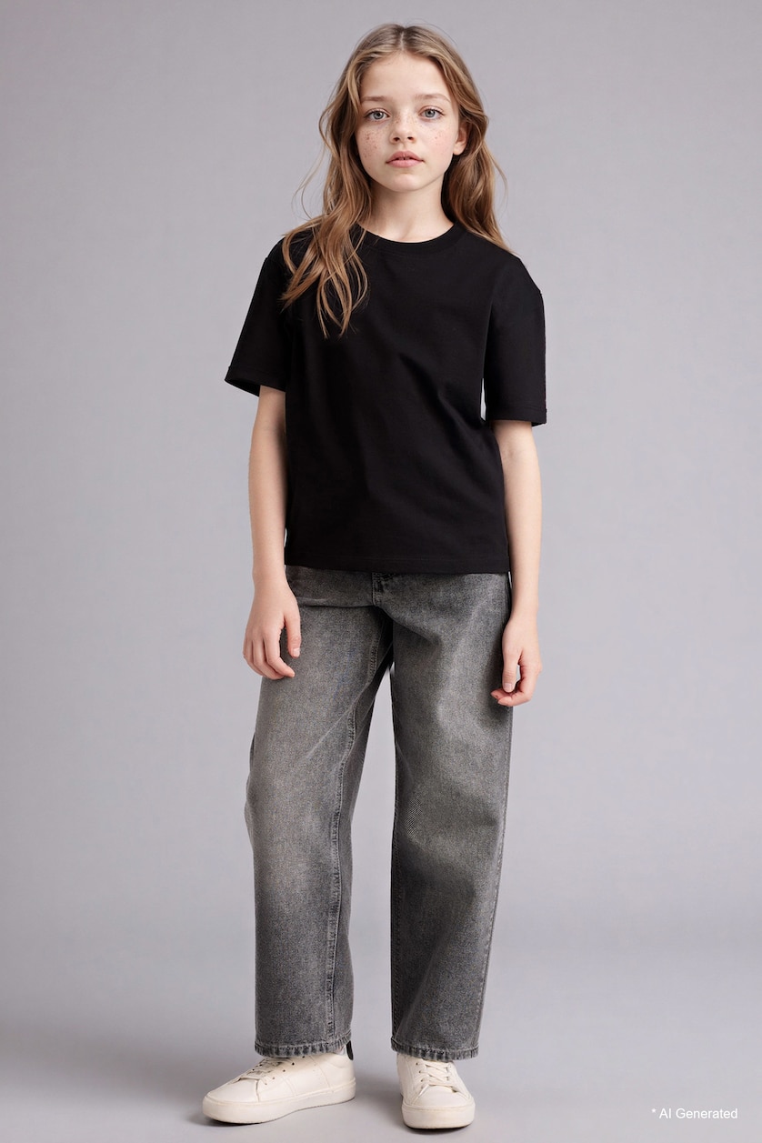 Young Girls - Teen Girls Black Girl Relax Fit Crew Neck Short Sleeve T-Shirt