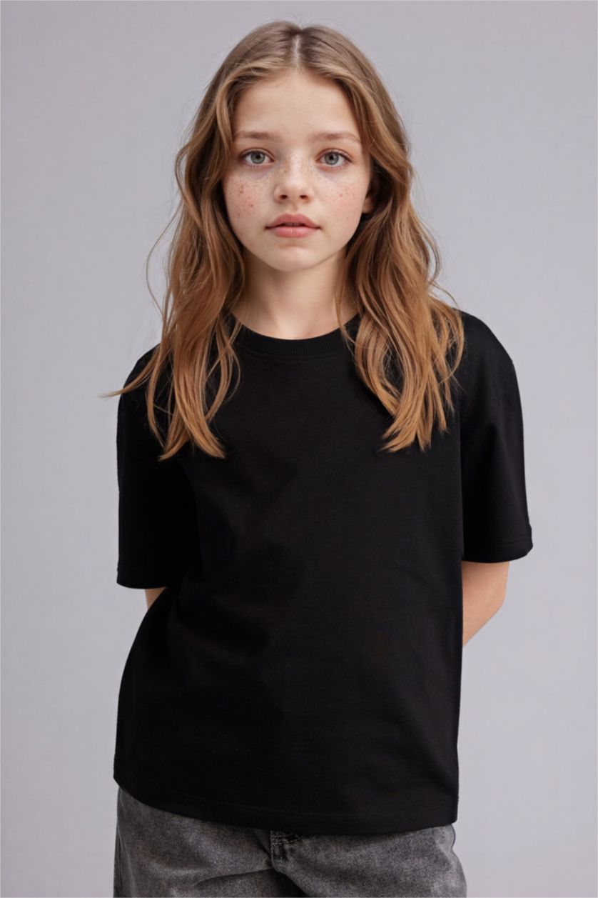 FILLES Noir T-shirt à manches courtes Col rond Fille