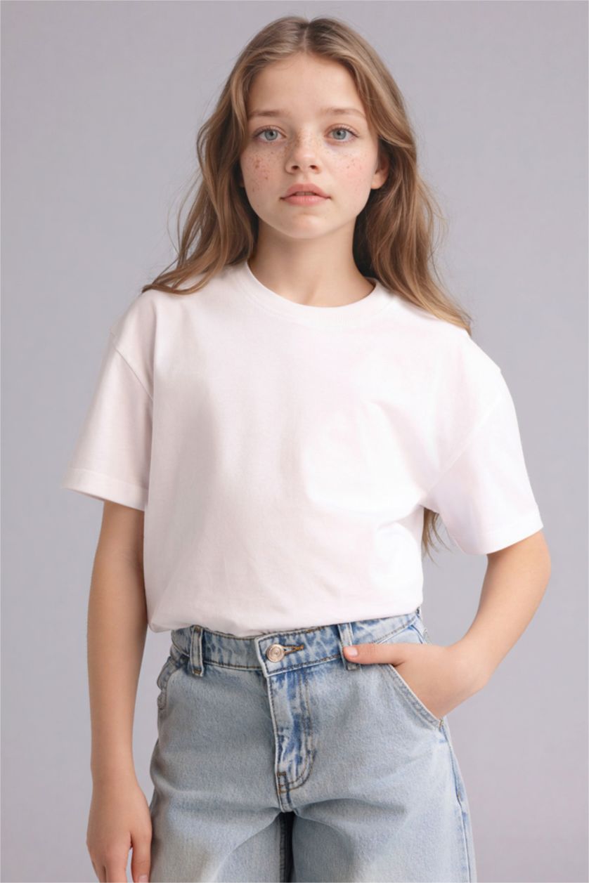 GIRLS & TEENS White Girl Relax Fit Crew Neck Short Sleeve T-Shirt