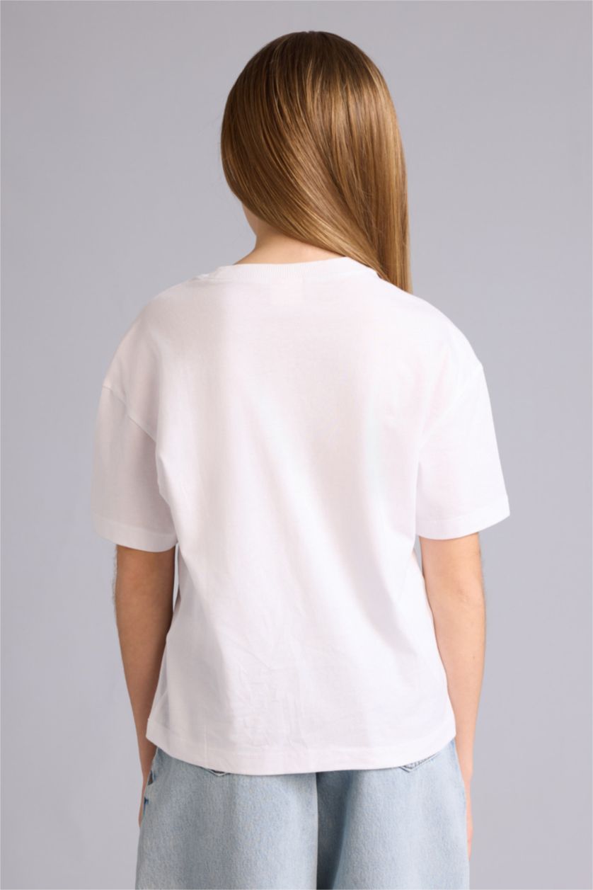 FILLES Blanc T-shirt manches courtes à col rond Coupe décontractée pour fille