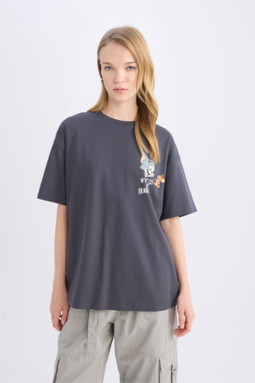 FEMME Anthracite T-shirt oversize imprimé au dos à col rond