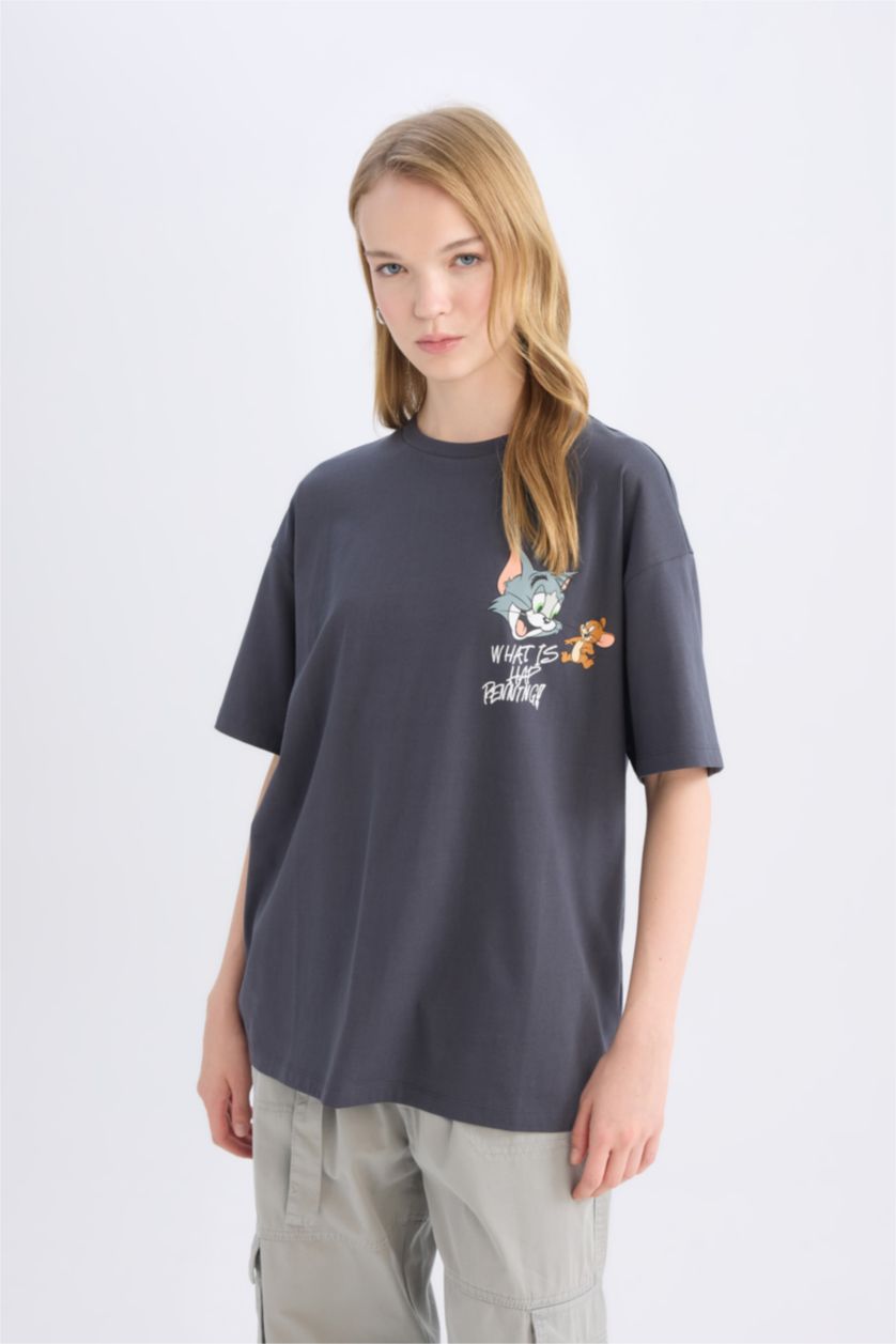 FEMME Anthracite T-shirt oversize imprimé au dos à col rond