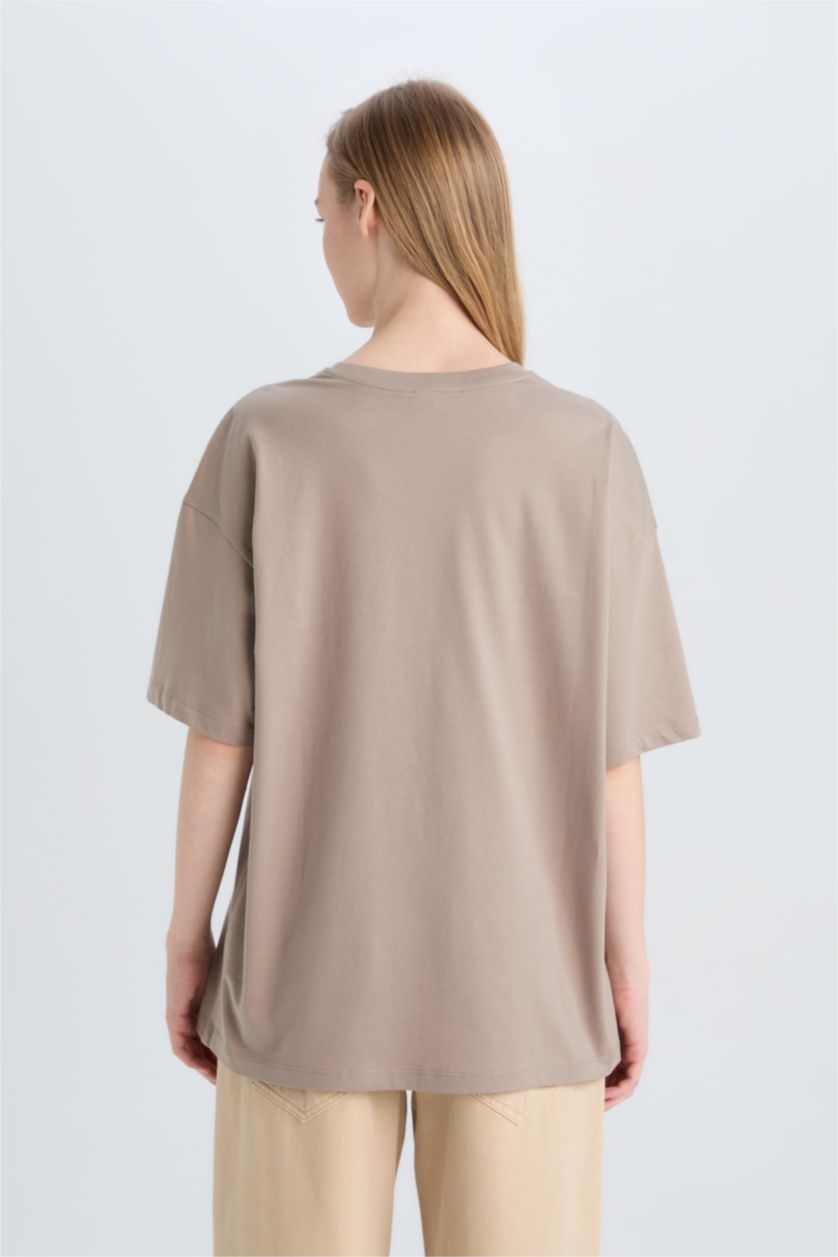 Kadın Vizon Tom & Jerry Oversize Geniş Kalıp Bisiklet Yaka Kısa Kollu Tişört