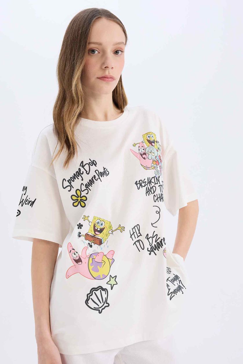 WOMAN White SpongeBob Oversize Printed Short Sleeve T-shirt