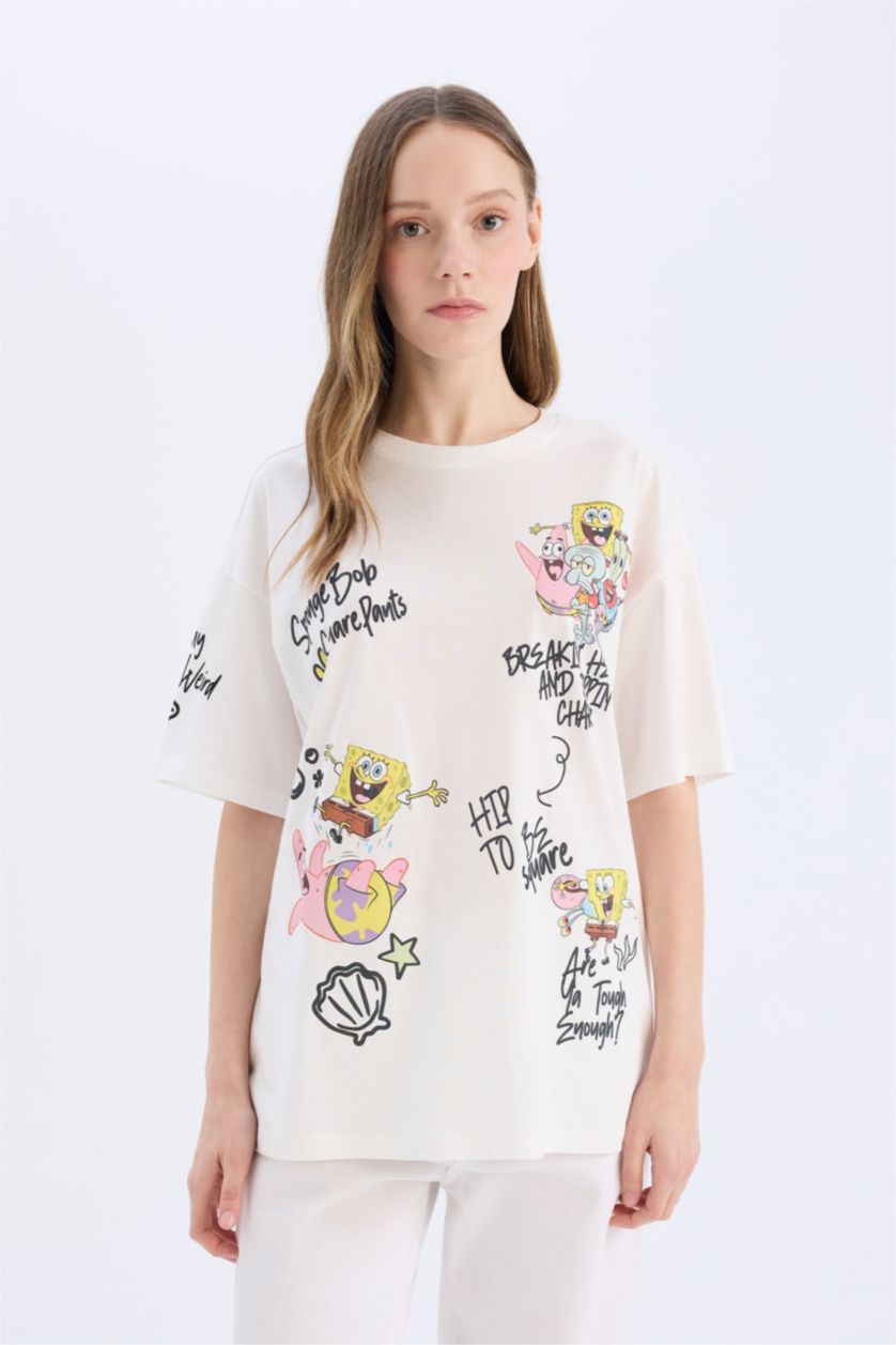 WOMAN White SpongeBob Oversize Printed Short Sleeve T-shirt