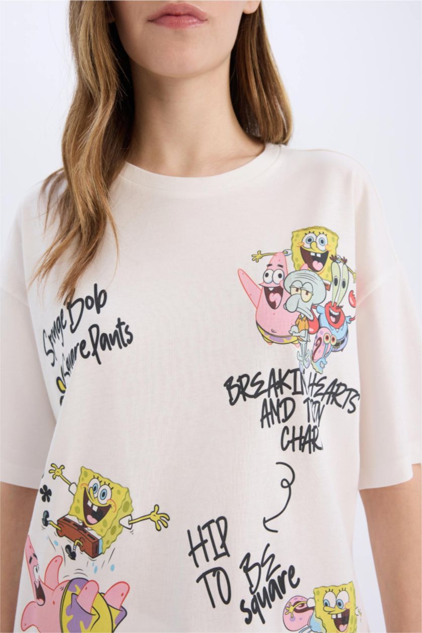 WOMAN White SpongeBob Oversize Printed Short Sleeve T-shirt