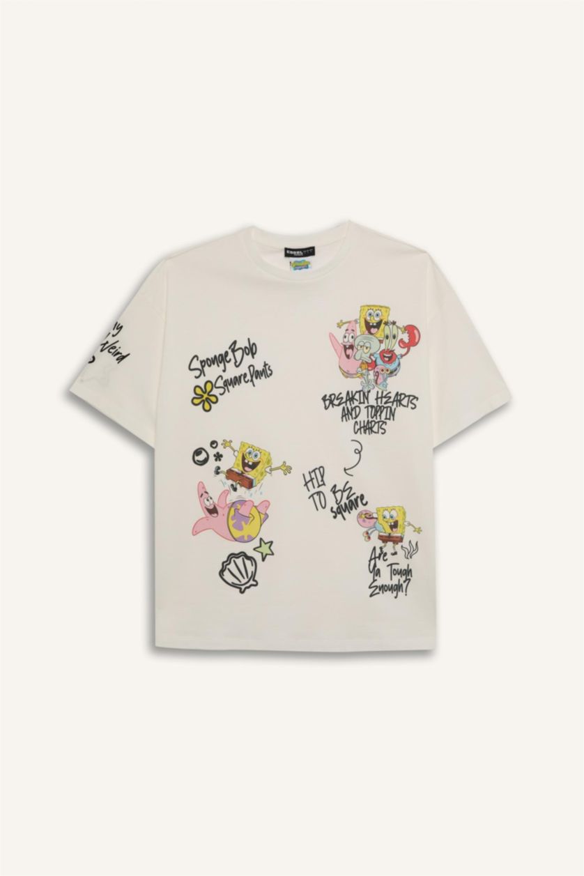 WOMAN White SpongeBob Oversize Printed Short Sleeve T-shirt