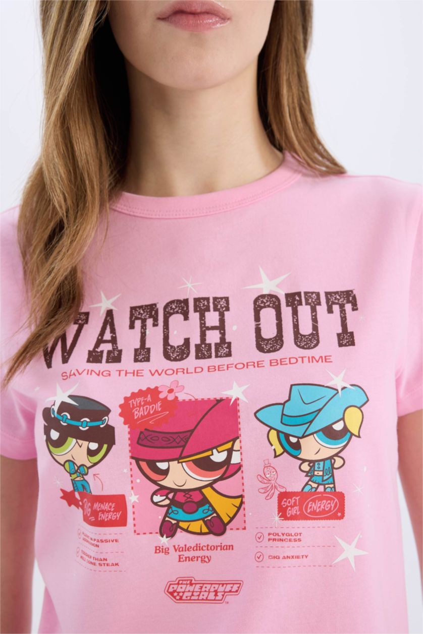 FEMME Rose Clair T-shirt imprimé PowerPuff Girls à col rond