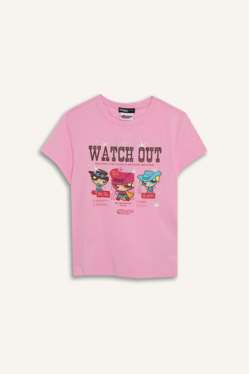 FEMME Rose Clair T-shirt imprimé PowerPuff Girls à col rond